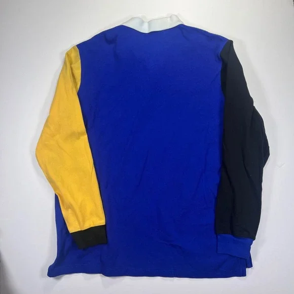 Polo Ralph Lauren Mens XL Colorblock Rugby Shirt Blue Yellow Black Long Sleeve